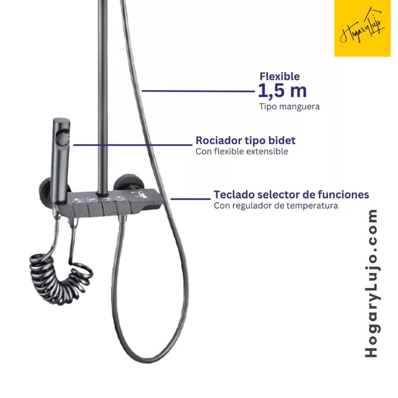 Columna de Ducha Inteligente con Teclado Digital y 6 Funciones de Lujo - Imagen 5